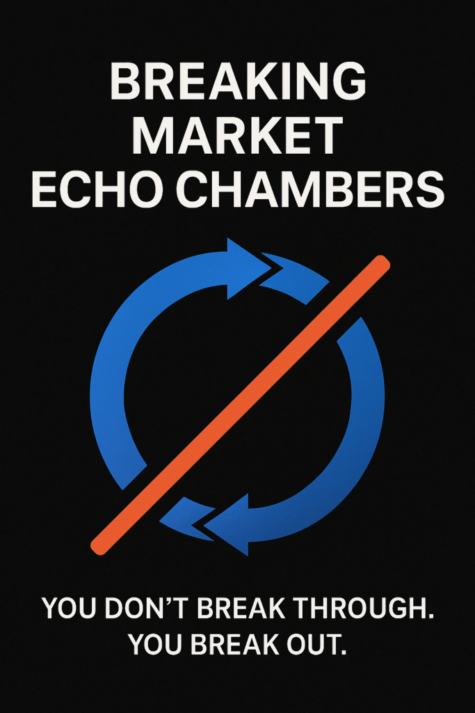 Visual concept showing how to break through content marketing echo chambers by disrupting repetitive competitor strategies.